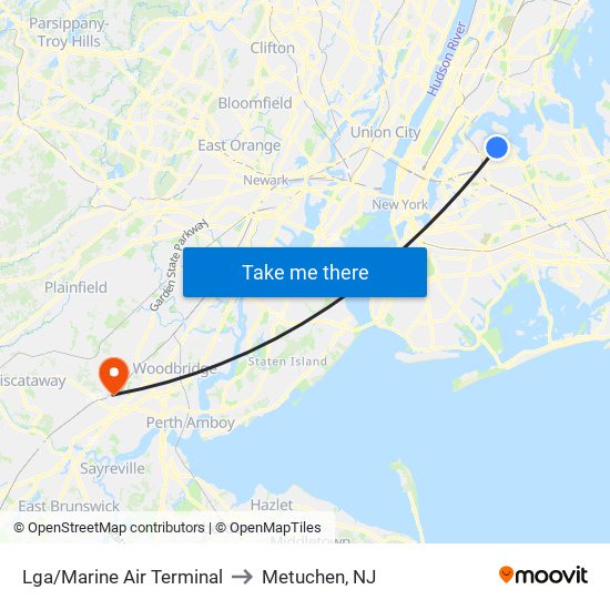 Lga/Marine Air Terminal to Metuchen, NJ map