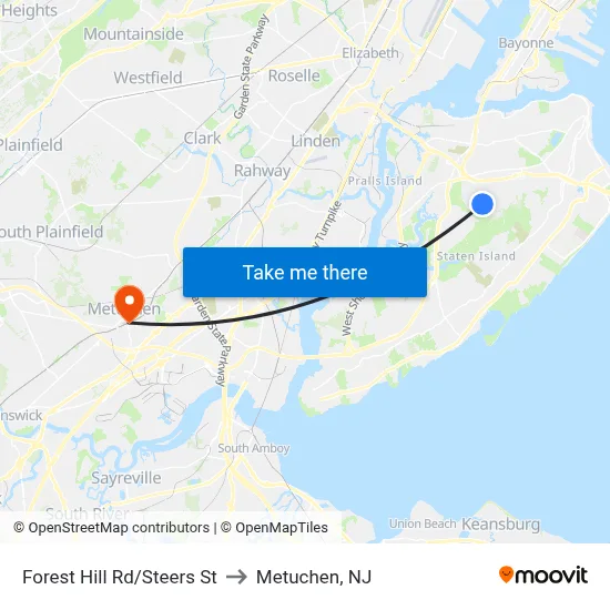 Forest Hill Rd/Steers  St to Metuchen, NJ map