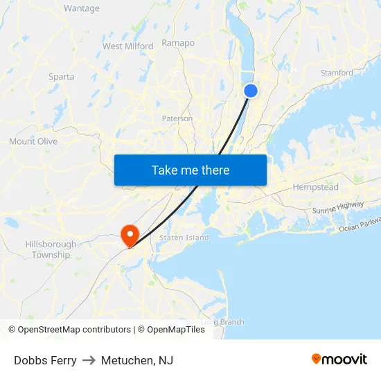 Dobbs Ferry to Metuchen, NJ map