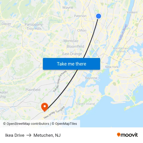 Ikea Drive to Metuchen, NJ map