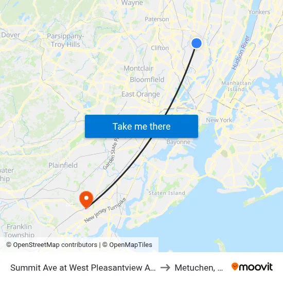 Summit Ave at West Pleasantview Ave to Metuchen, NJ map