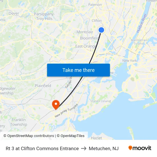 Rt 3 at Clifton Commons Entrance to Metuchen, NJ map