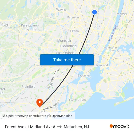 Forest Ave at Midland Ave# to Metuchen, NJ map