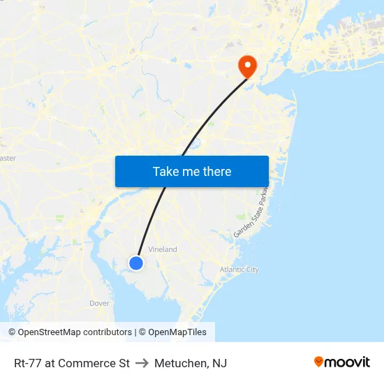 Rt-77 at Commerce St to Metuchen, NJ map