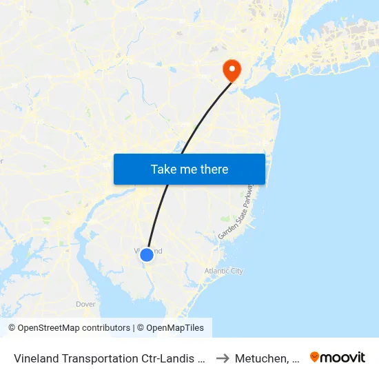 Vineland Transportation Ctr-Landis Ave to Metuchen, NJ map