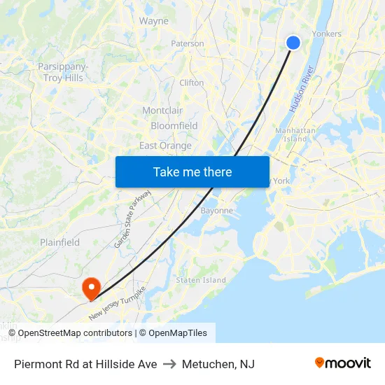 Piermont Rd at Hillside Ave to Metuchen, NJ map