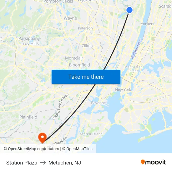 Station Plaza to Metuchen, NJ map