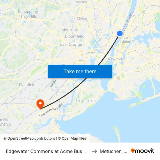 Edgewater Commons at Acme Bus Stop to Metuchen, NJ map