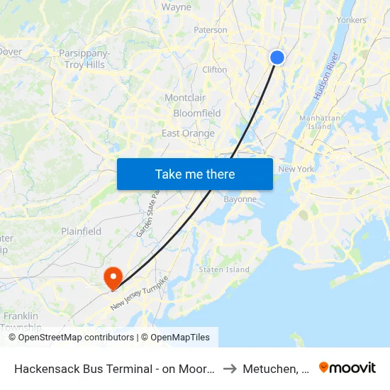 Hackensack Bus Terminal - on Moore St to Metuchen, NJ map