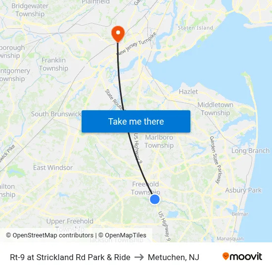 Rt-9 at Strickland Rd Park & Ride to Metuchen, NJ map