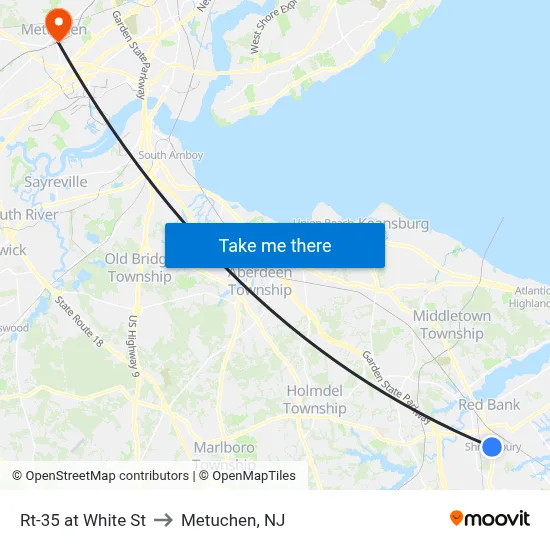 Rt-35 at White St to Metuchen, NJ map