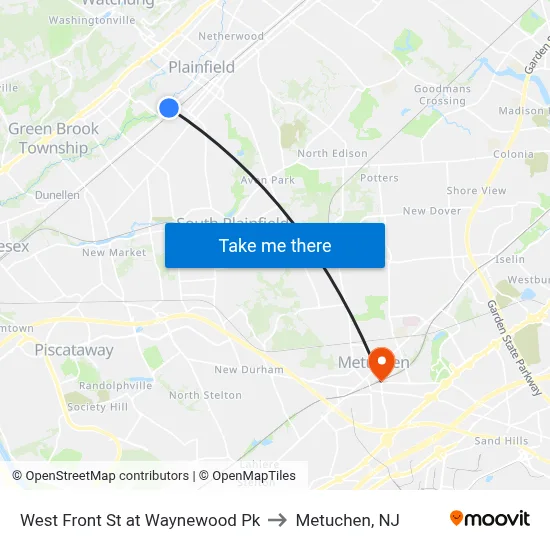 West Front St at Waynewood Pk to Metuchen, NJ map