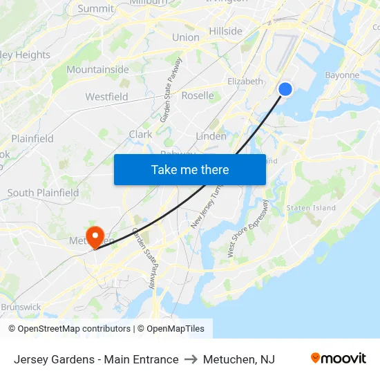 Jersey Gardens - Main Entrance to Metuchen, NJ map