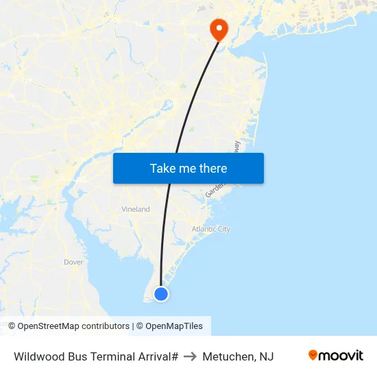 Wildwood Bus Terminal Arrival# to Metuchen, NJ map