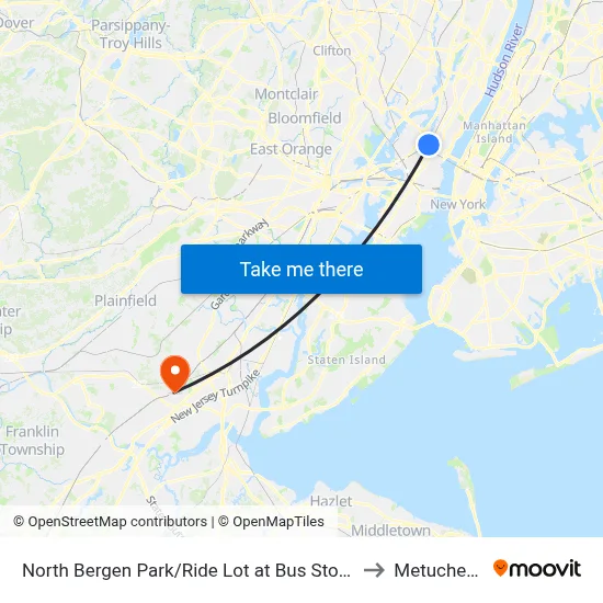North Bergen Park/Ride Lot at Bus Stop Opposite T to Metuchen, NJ map