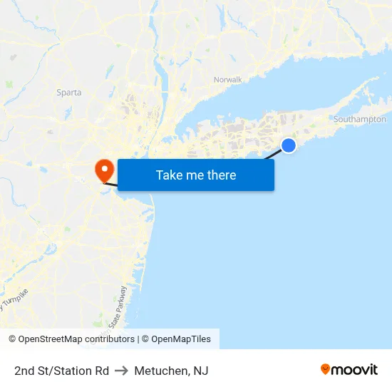2nd St/Station Rd to Metuchen, NJ map