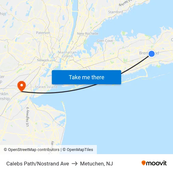 Calebs Path/Nostrand Ave to Metuchen, NJ map