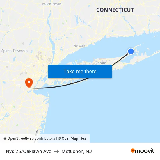 Nys 25/Oaklawn Ave to Metuchen, NJ map