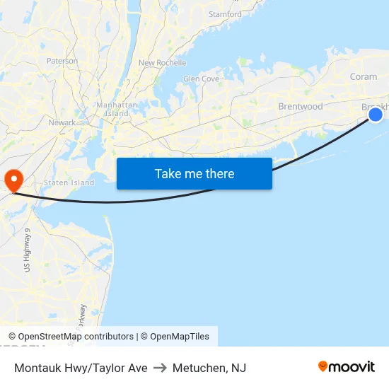 Montauk Hwy/Taylor Ave to Metuchen, NJ map