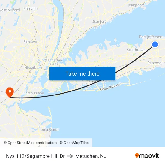 Nys 112/Sagamore Hill Dr to Metuchen, NJ map