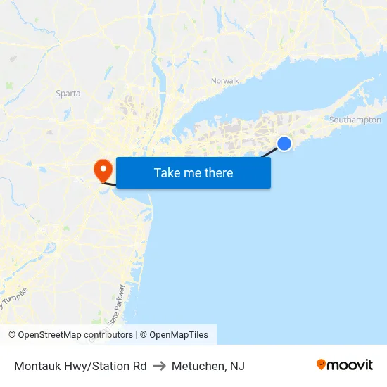 Montauk Hwy/Station Rd to Metuchen, NJ map