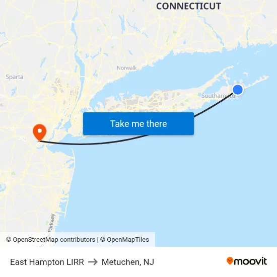 East Hampton LIRR to Metuchen, NJ map