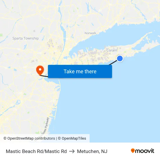 Mastic Beach Rd/Mastic Rd to Metuchen, NJ map