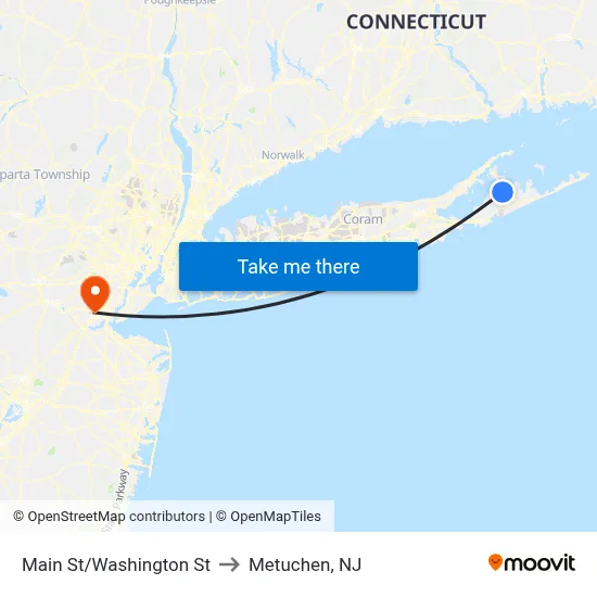 Main St/Washington St to Metuchen, NJ map