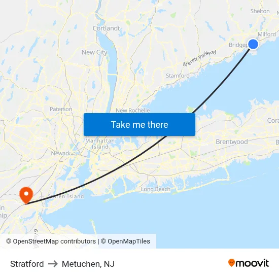Stratford to Metuchen, NJ map