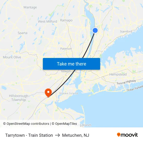 Tarrytown - Train Station to Metuchen, NJ map