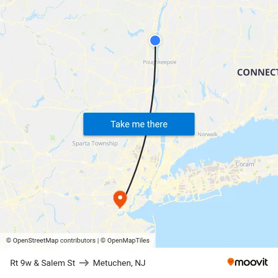 Rt 9w & Salem St to Metuchen, NJ map