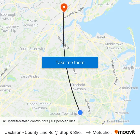 Jackson - County Line Rd @ Stop & Shop (Southbound) to Metuchen, NJ map