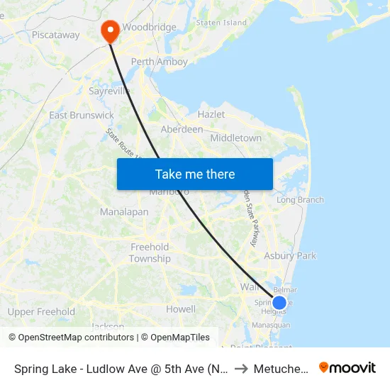 Spring Lake - Ludlow Ave @ 5th Ave (Northbound) to Metuchen, NJ map
