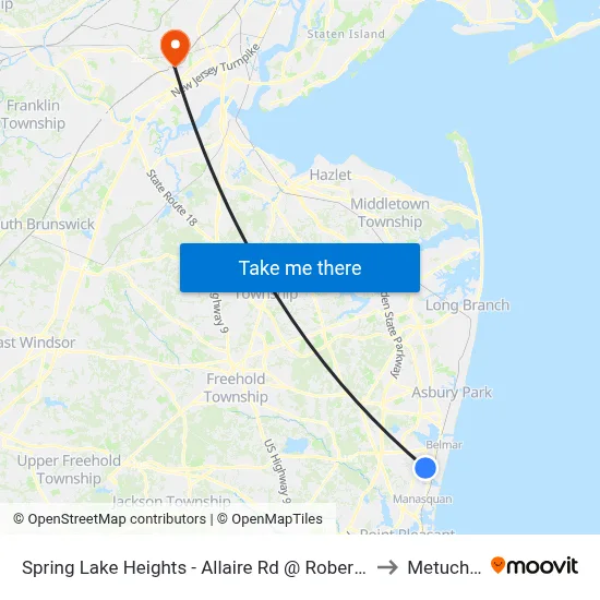 Spring Lake Heights - Allaire Rd @ Robertson Park (Southbound) to Metuchen, NJ map