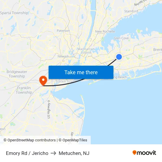 Emory Rd / Jericho to Metuchen, NJ map