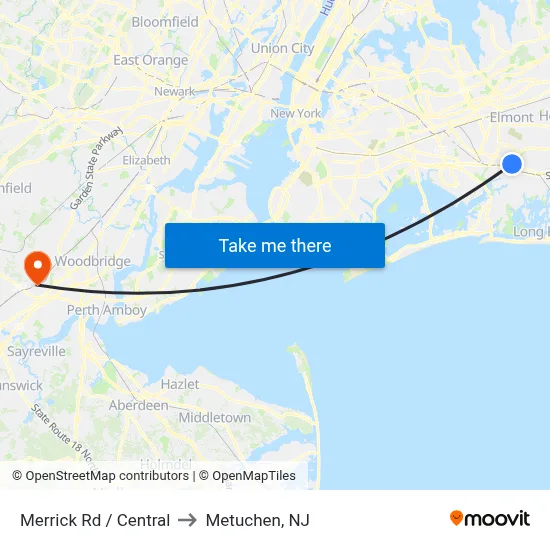 Merrick Rd / Central to Metuchen, NJ map