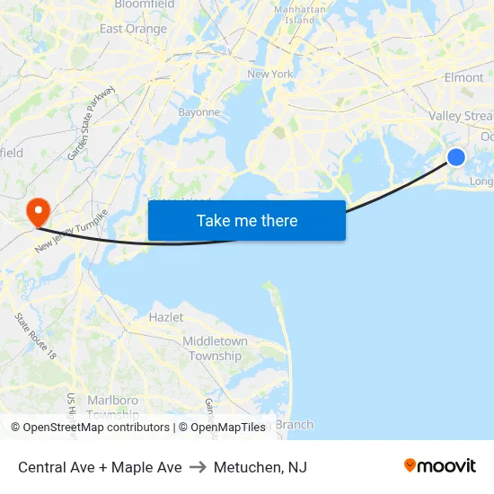 Central Ave + Maple Ave to Metuchen, NJ map