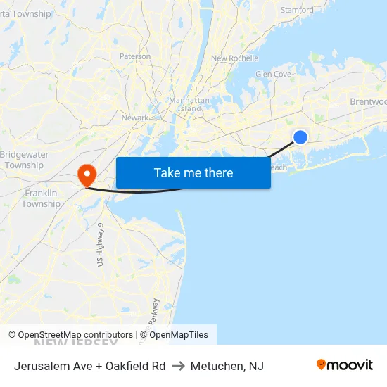 Jerusalem Ave + Oakfield Rd to Metuchen, NJ map