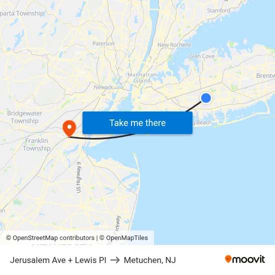 Jerusalem Ave + Lewis Pl to Metuchen, NJ map