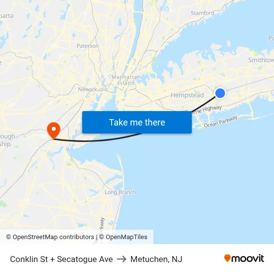 Conklin St + Secatogue Ave to Metuchen, NJ map