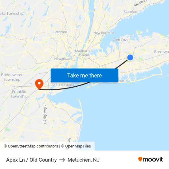 Apex Ln / Old Country to Metuchen, NJ map