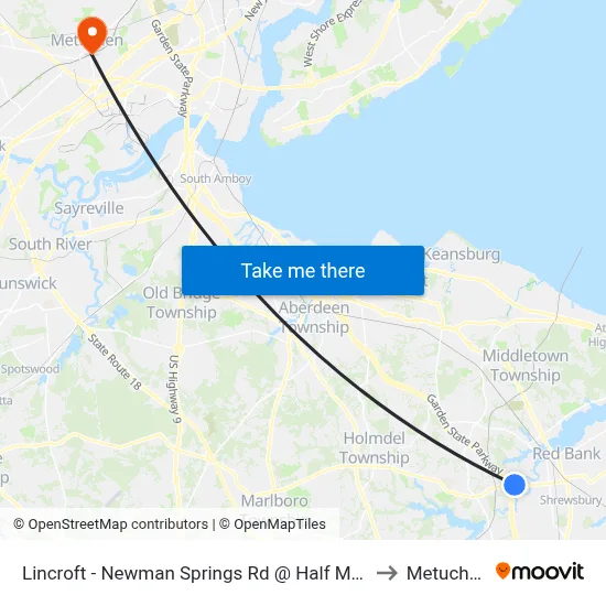Lincroft - Newman Springs Rd @ Half Mile Rd (Northbound) to Metuchen, NJ map