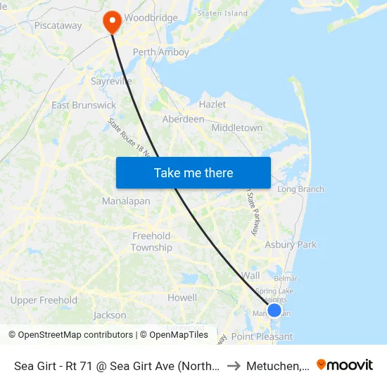 Sea Girt - Rt 71 @ Sea Girt Ave (Northbound) to Metuchen, NJ map