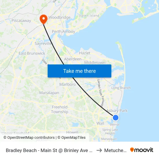 Bradley Beach - Main St @ Brinley Ave (Southbound) to Metuchen, NJ map