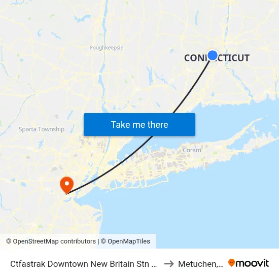 Ctfastrak Downtown New Britain Stn @ Bay B to Metuchen, NJ map