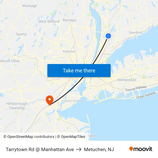 Tarrytown Rd @ Manhattan Ave to Metuchen, NJ map