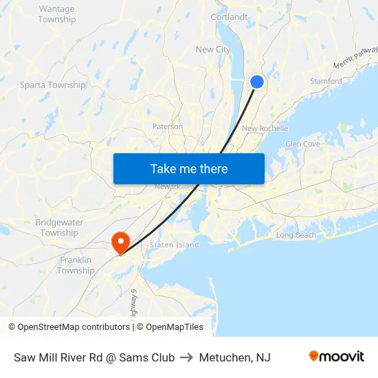 Saw Mill River Rd @ Sams Club to Metuchen, NJ map