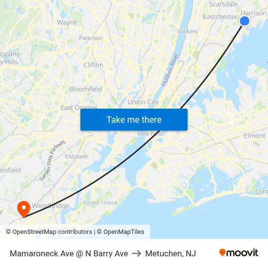 Mamaroneck Ave @ N Barry Ave to Metuchen, NJ map