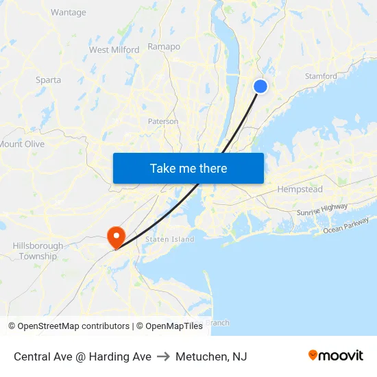 Central Ave @ Harding Ave to Metuchen, NJ map