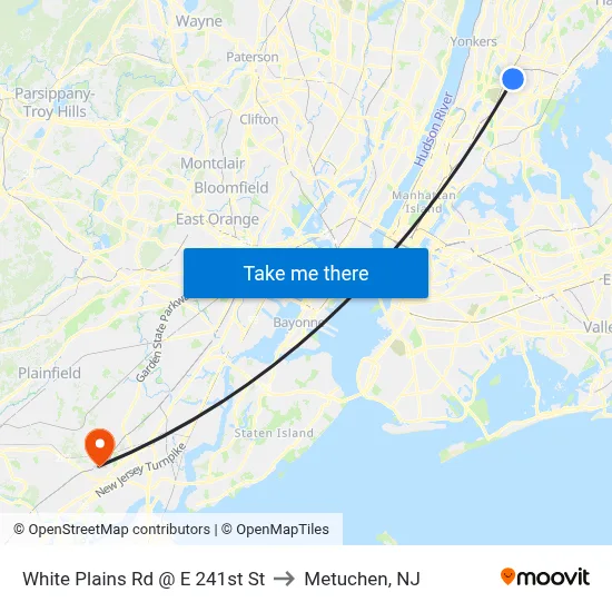 White Plains Rd @ E 241st St to Metuchen, NJ map